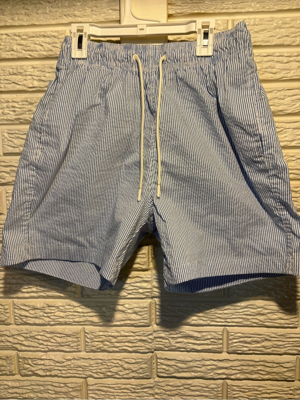 H&M Light Blue and White Seersucker Swim Trunks